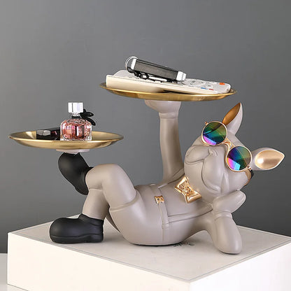 Modern Bulldog Resin Storage Tray Statue