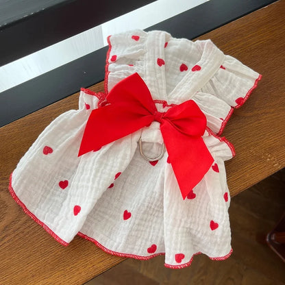 Strawberry Print Summer Dog Dress with Bow