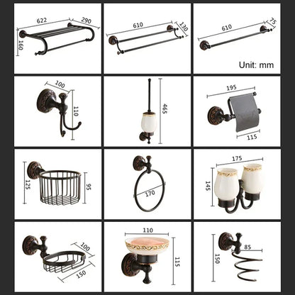 Black Bronze Carved Bathroom Hardware Accessories Set