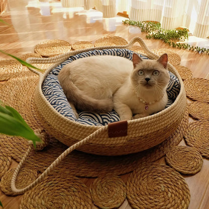 Handwoven Wicker Cat Bed
