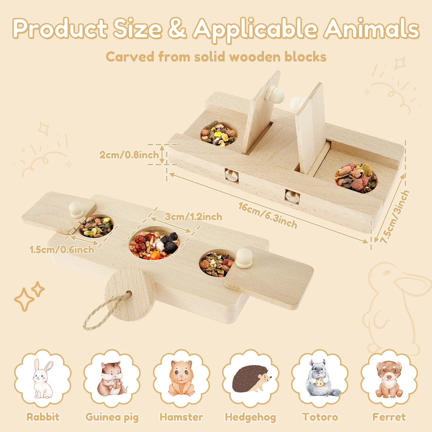 6-in-1 Wooden Small Pet Foraging Puzzle Feeder