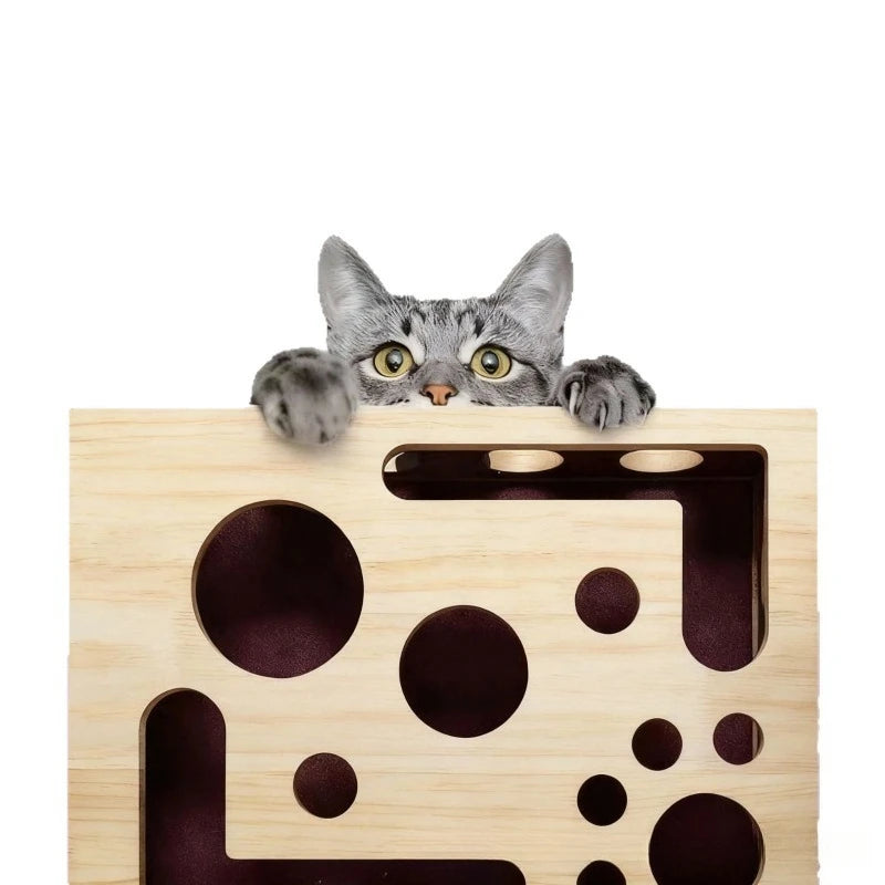 Wood Cat Maze Toy with Interactive Ball & Nail File