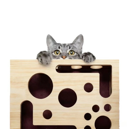 Wood Cat Maze Toy with Interactive Ball & Nail File