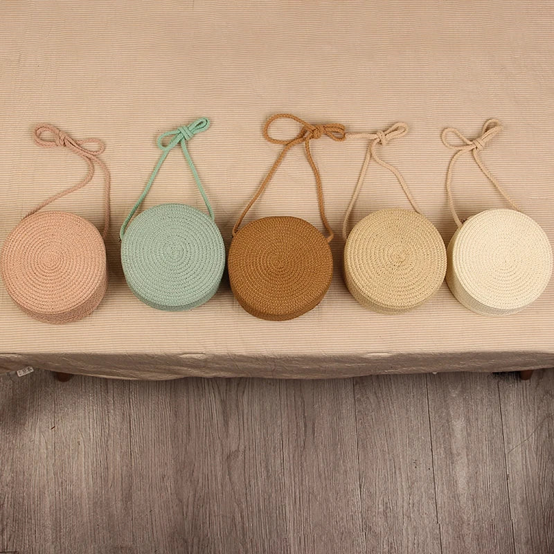 Handwoven Round Straw Crossbody Bag