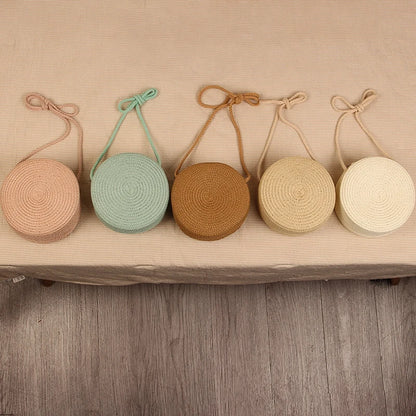 Handwoven Round Straw Crossbody Bag