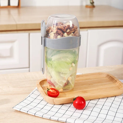 Portable Double-layer Lid with Spoon and Fork Lunch Cup