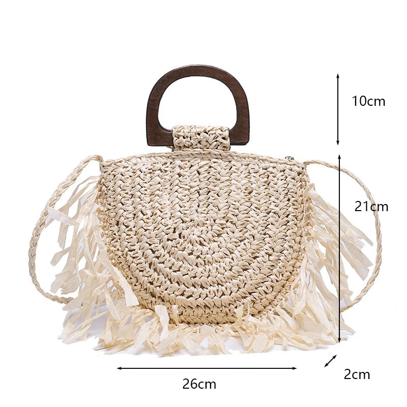 Handwoven Bohemian Straw Shopper Tote Bag