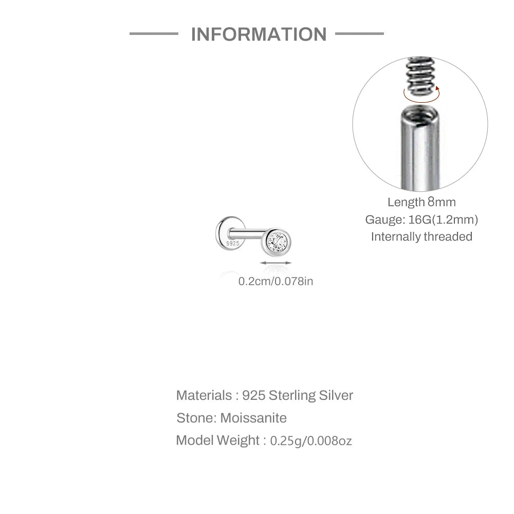 925 Sterling Silver Round Moissanite Stud Earring