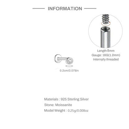 925 Sterling Silver Round Moissanite Stud Earring