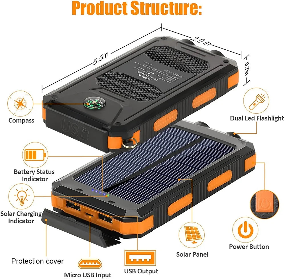 80000mAh Solar Power Bank with LED Flashlight