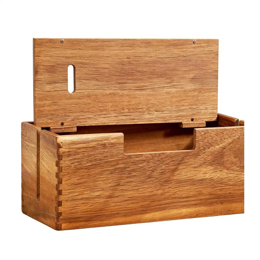 Wooden Cable Organizer Box Wire Storage Container