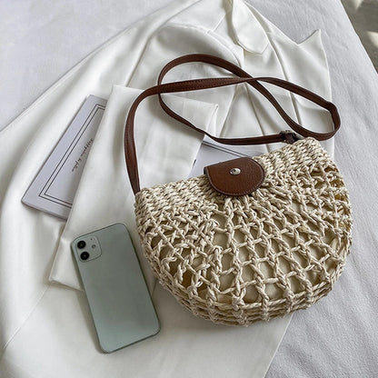 Handmade Half Moon Straw Crossbody Bag