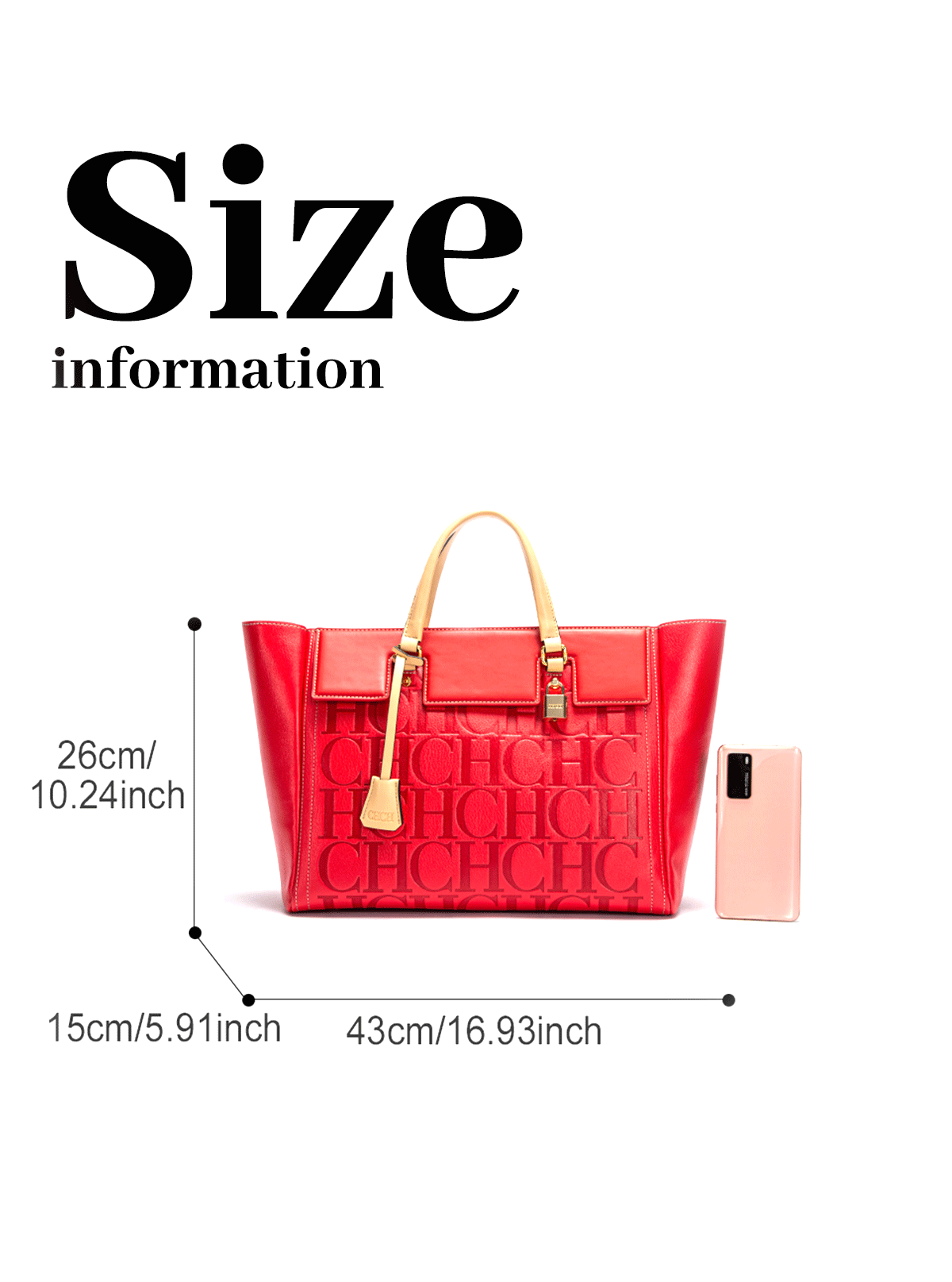 Large Capacity Embossed Tote Bag for Work, Office & Everyday Use
