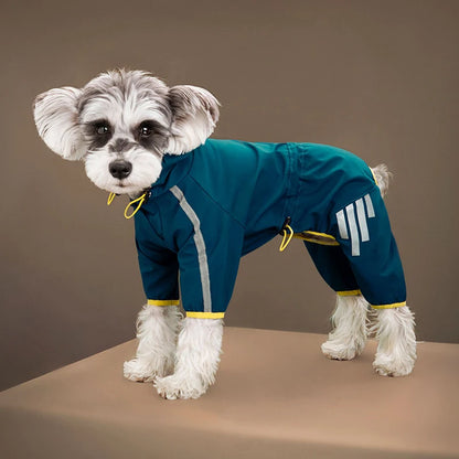 Full-Body Waterproof Dog Overalls with Reflective Strips & Hood