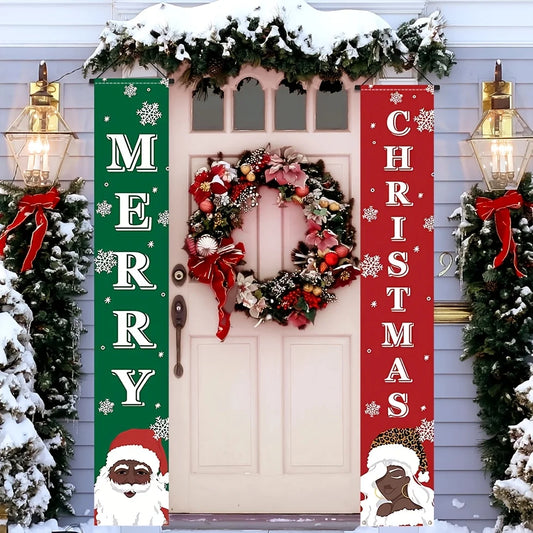 2-Piece Black Santa Merry Christmas Door Banners