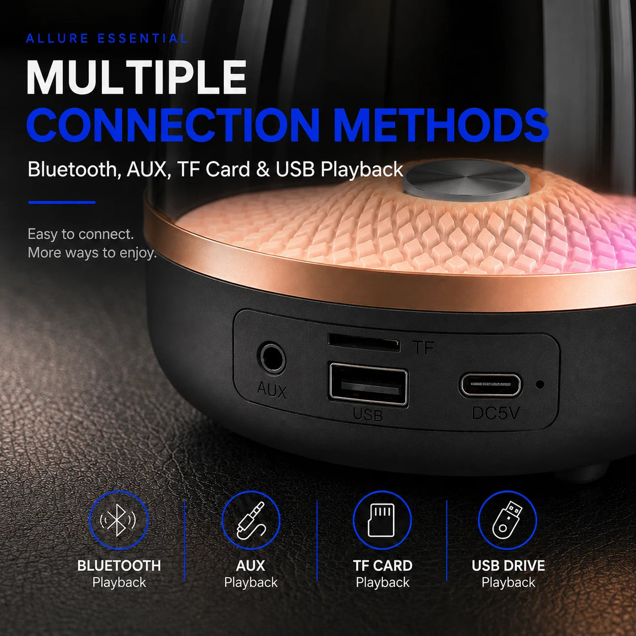 Portable Bluetooth 5.0 Wireless Speaker with Ambient Light