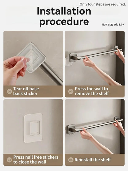 No-Drill Adhesive Bathroom Towel Bar & Rack