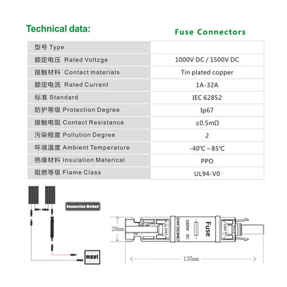 1000V DC Solar Panel Inline Fuse Connector