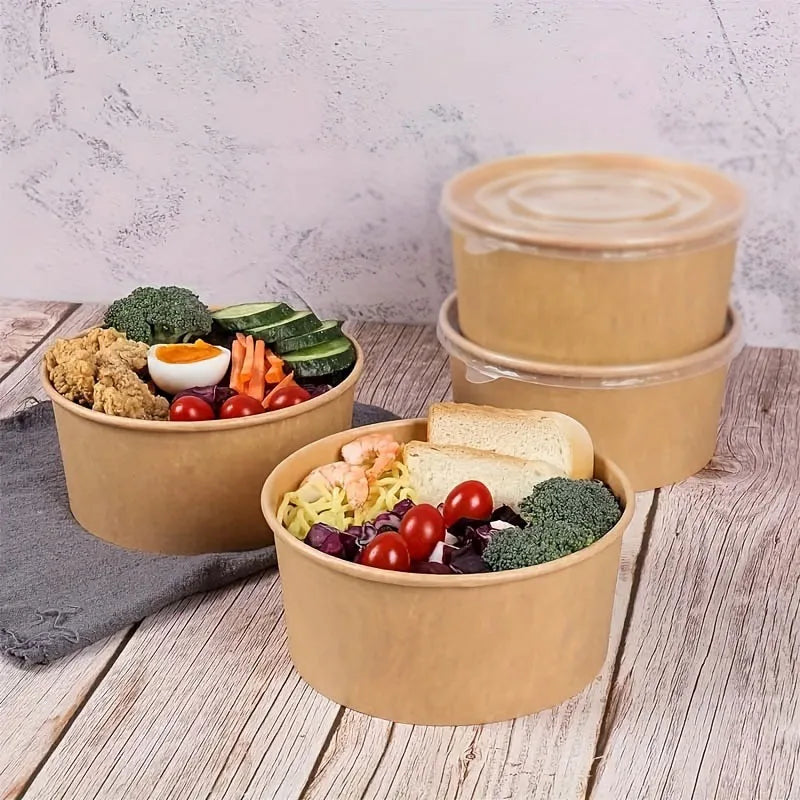 Disposable Kraft Paper Food Bowls with Lids