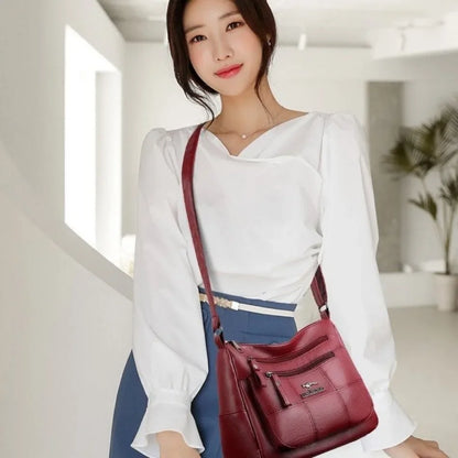 Casual Floral Embossed Leather Crossbody Shoulder Bag