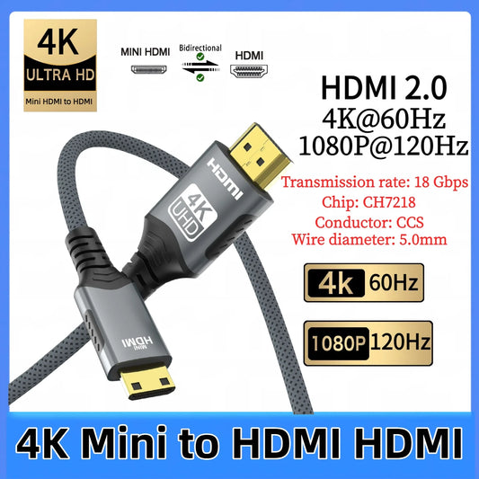 4K Mini HDMI to HDMI Braided Cable