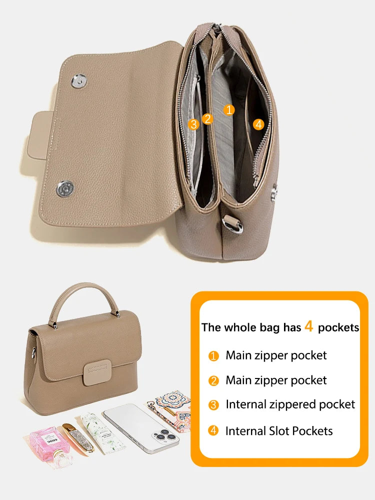 Zency Genuine Cowhide Leather Crossbody Bag