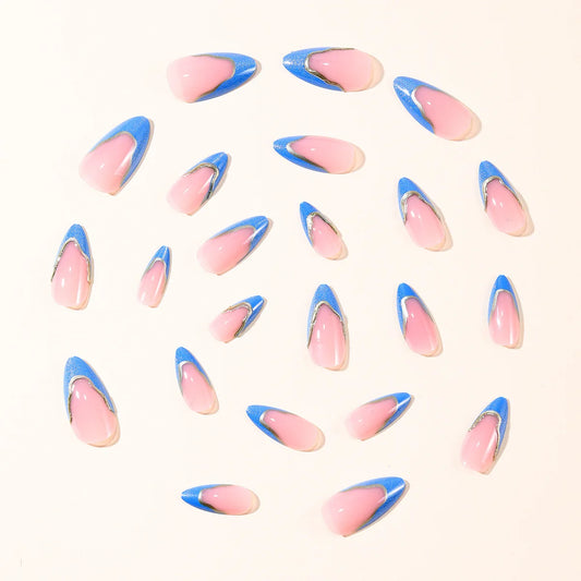 24-Piece Blue Cat Eye Almond Press-On Nails