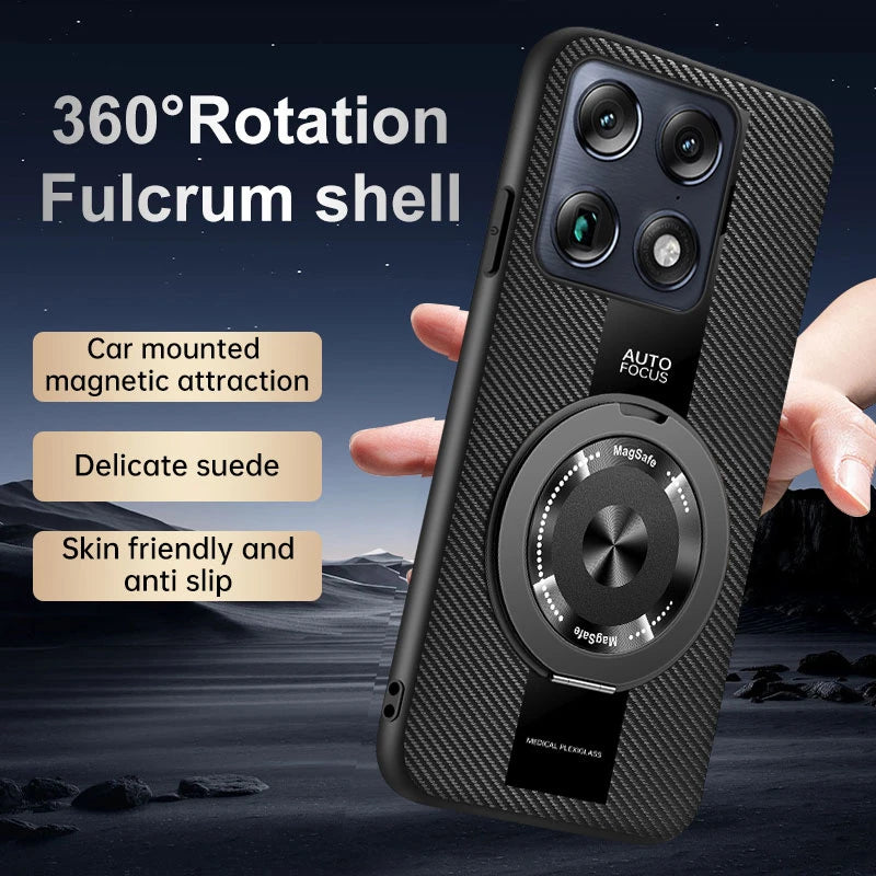 Luxury Magnetic Leather Phone Case with Rotating Ring Stand