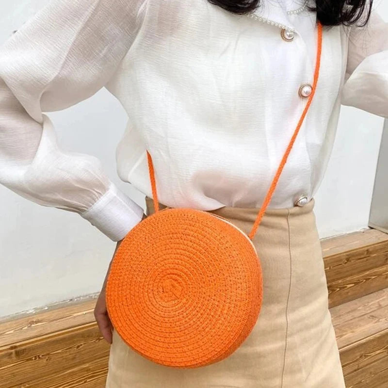 Round Straw Crossbody Bag