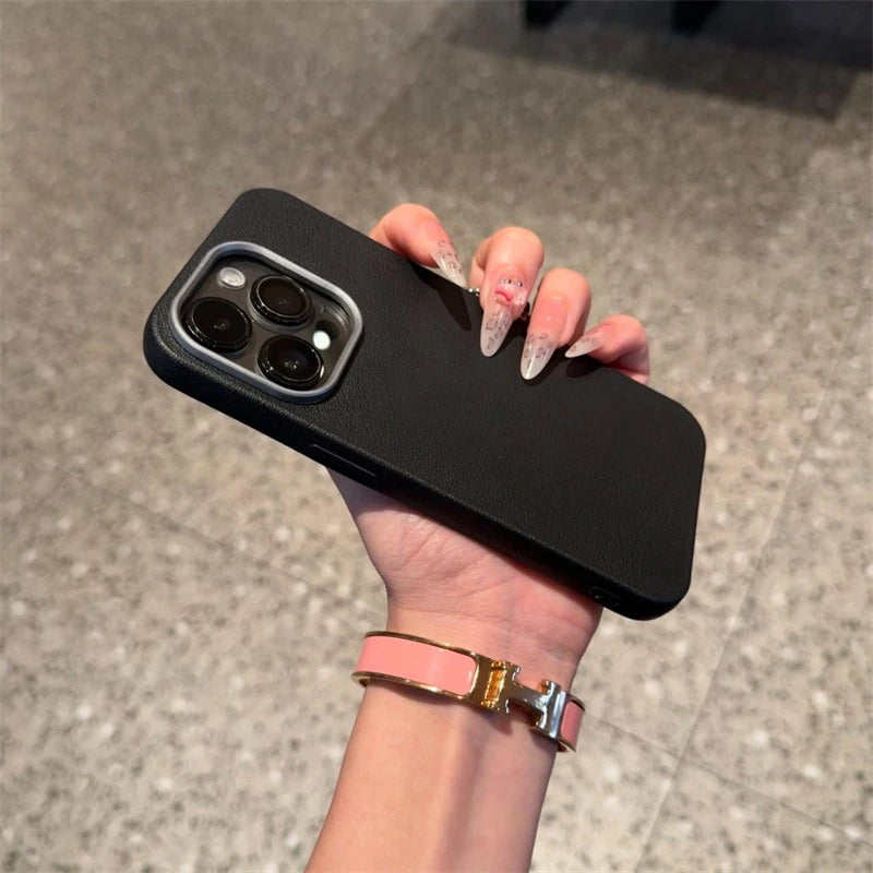 Luxury Matte Leather Phone Case For iPhone