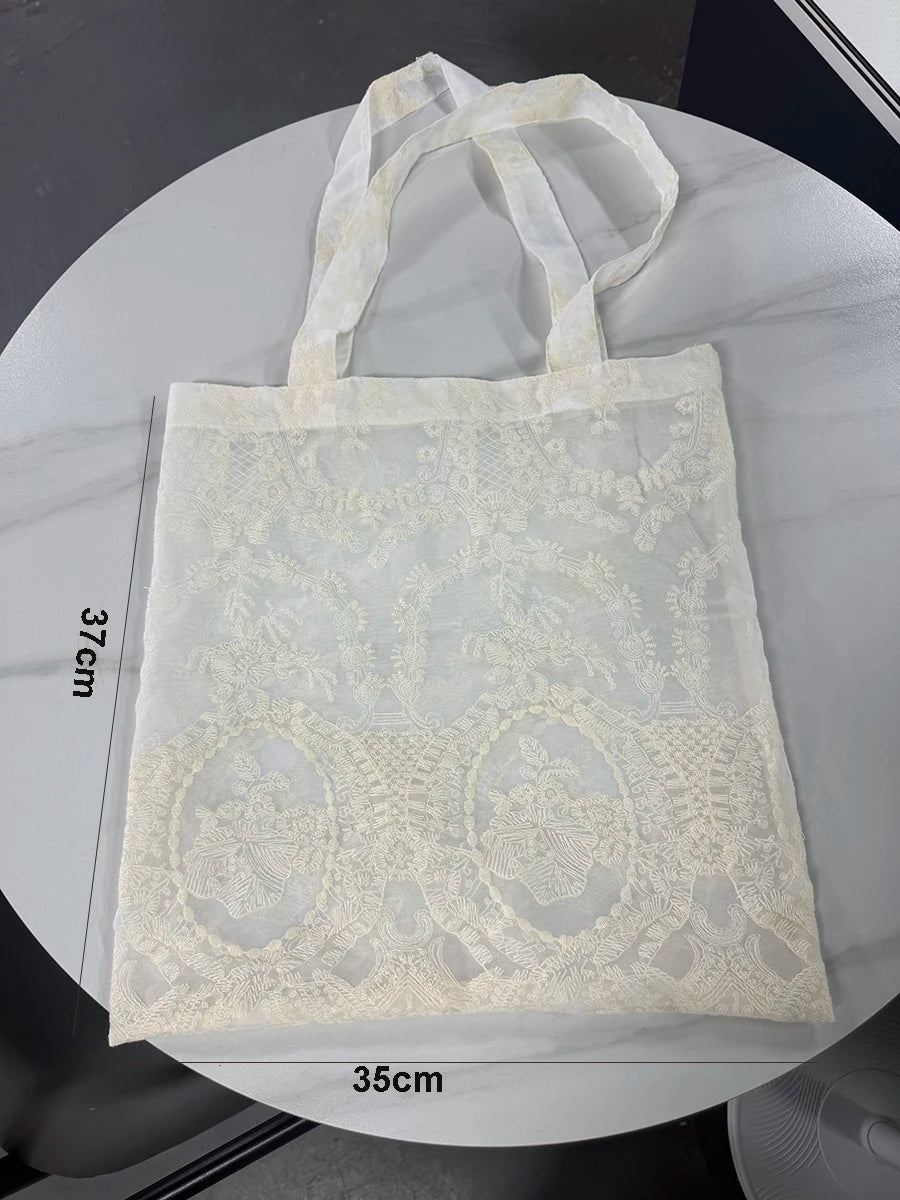 Lace Embroidered Organza Tote Bag