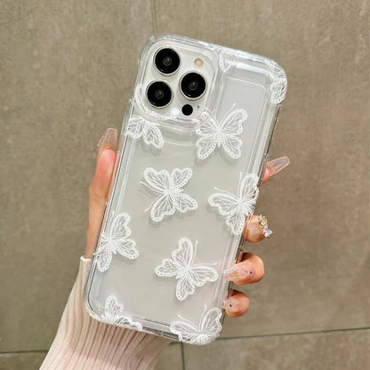 Cartoon White Butterfly Clear Case For iPhone 16 15 14 13 12 Mini 11 Pro Max X XR XS