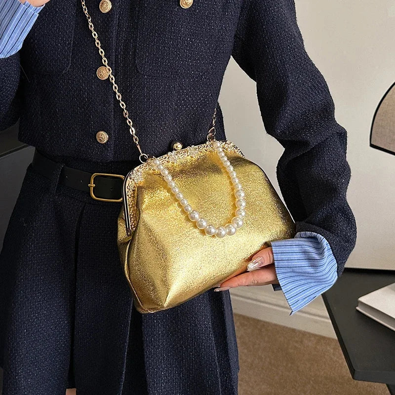 Luxury Pearl Chain Minaudière Shoulder Bag