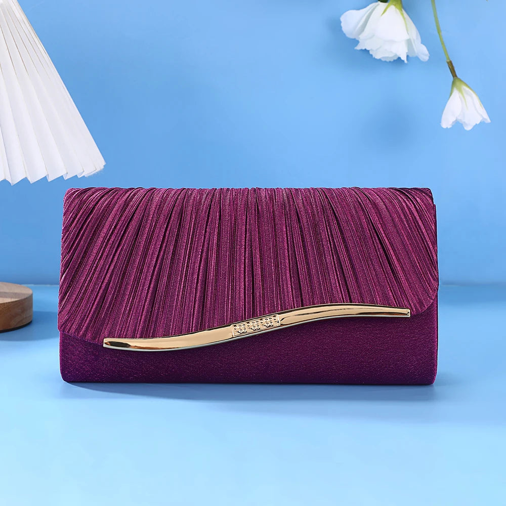 Elegant Pleated Evening Clutch Bag with Metal Accent