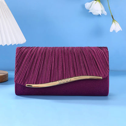 Elegant Pleated Evening Clutch Bag with Metal Accent