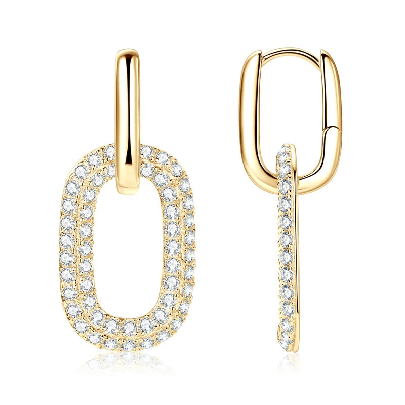 925 Sterling Silver Moissanite Paperclip Drop Earrings