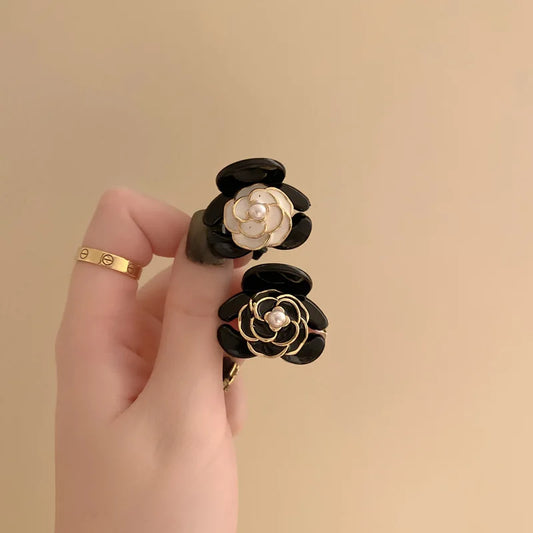 Black Camellia Mini Hair Claw Clip