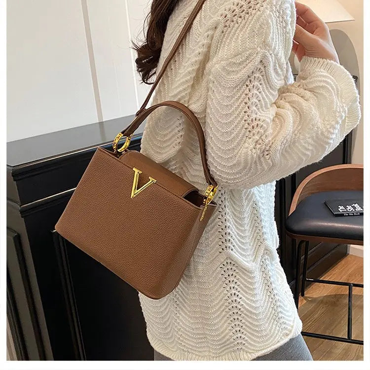Buckled Leather Shoulder Handbag