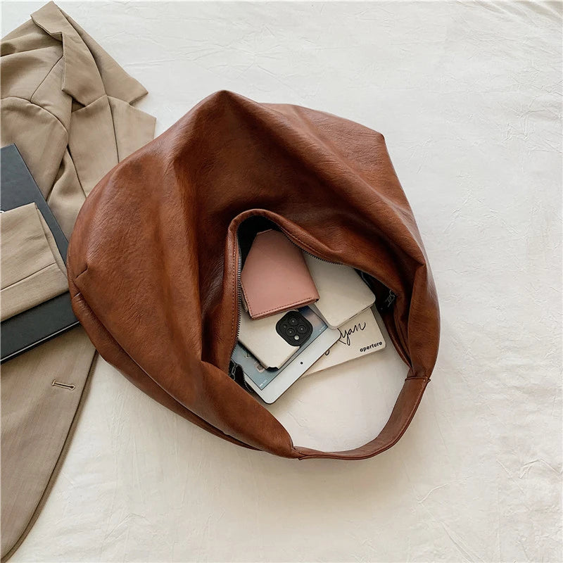 Large Hobo Shoulder Bag – Soft PU Leather Tote Handbag
