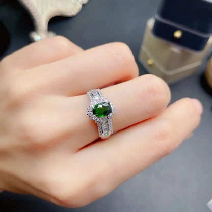 925 Sterling Silver Emerald & Diamond Ring