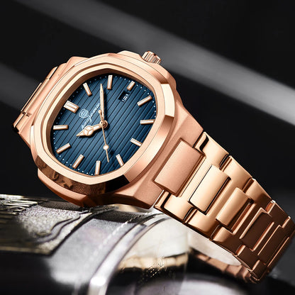 Men's Stainless Steel Quartz Watch with Date & Luminous Display