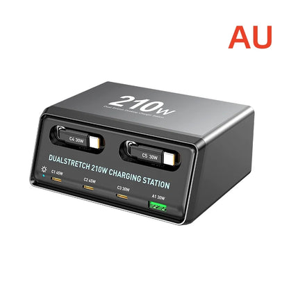 6-in-1 210W Retractable Cable Charging Station