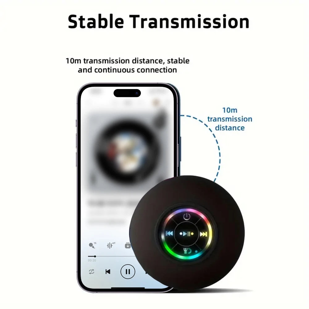 Portable Waterproof Bluetooth Speaker with Suction Cup & LED Lights