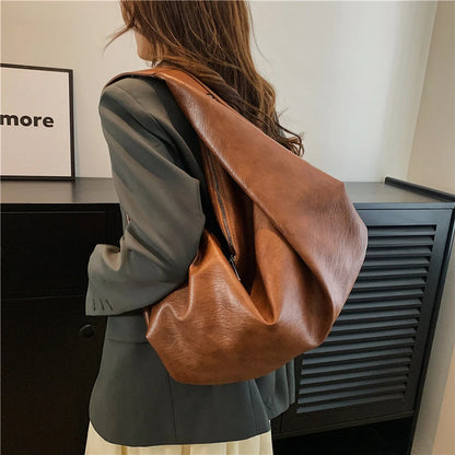 Large Hobo Shoulder Bag – Soft PU Leather Tote Handbag