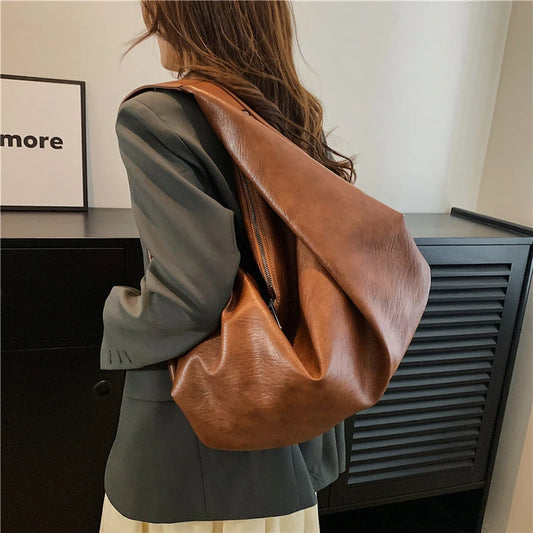 Large Hobo Shoulder Bag – Soft PU Leather Tote Handbag