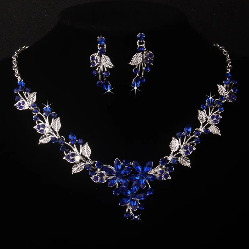 Purple Leaf Flower Wedding Necklace & Earring Set