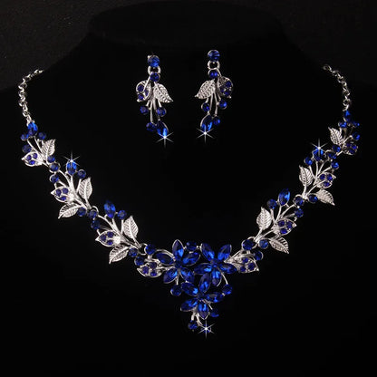Purple Leaf Flower Wedding Necklace & Earring Set