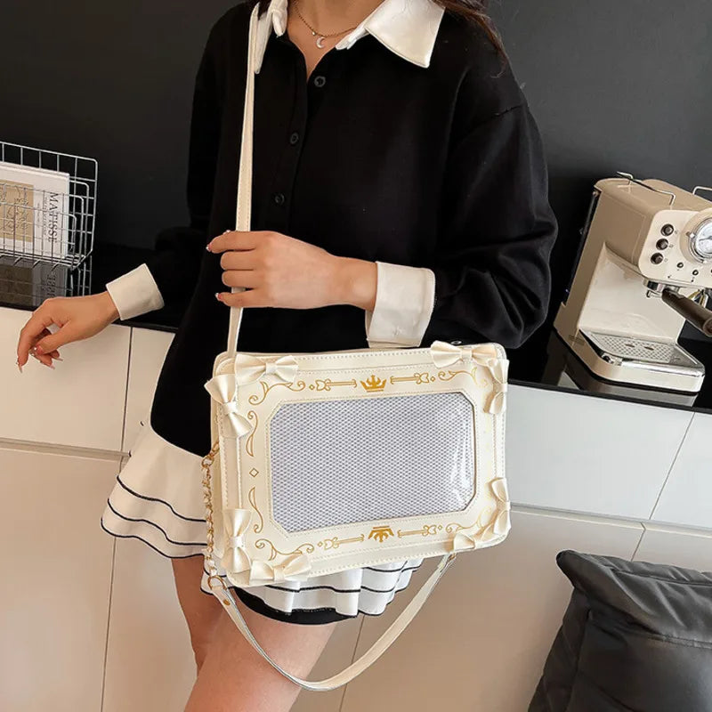 Y2K Bow Ita Bag Transparent Pocket Crossbody Handbag