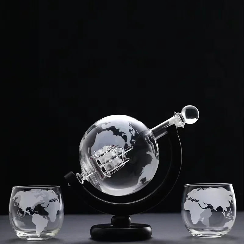 Whiskey Glass Set Crystal Globe Decanter