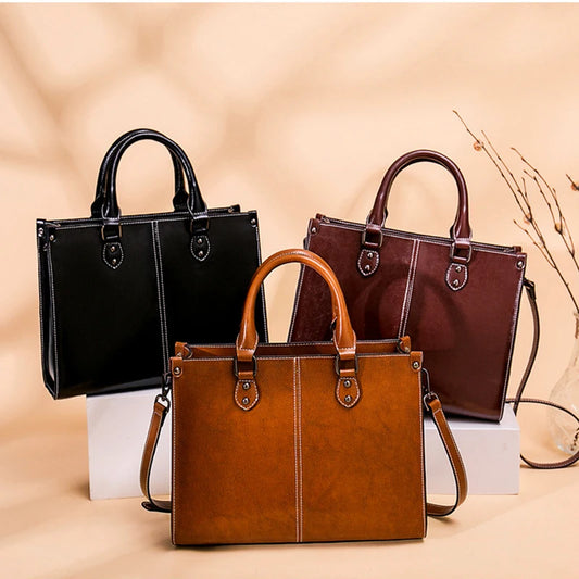 Genuine Leather Tote & Crossbody Handbag
